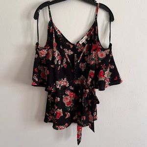MONTEAU Flower off- shoulder wrap blouse (Sz L)
